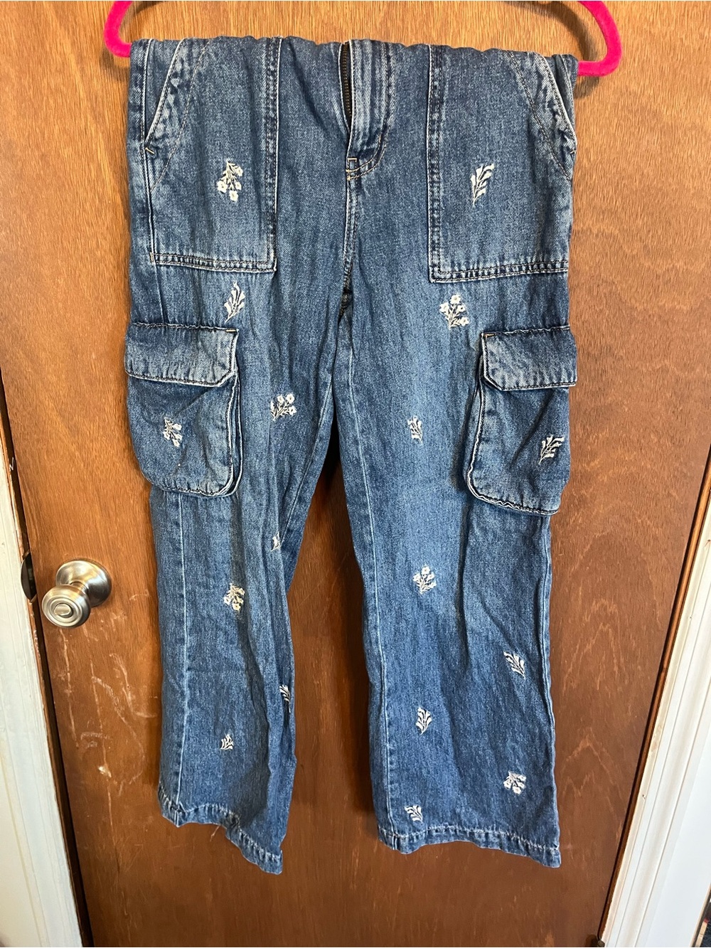 SO Girls' Blue Embroidered Cargo Jeans